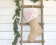 CHRISTMAS STOCKING - Blush Pink Faux Fur and Burlap
