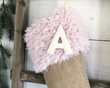 CHRISTMAS STOCKING - Blush Pink Faux Fur and Burlap