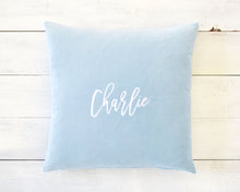 Personalized Embroidered Blue Velvet Pillow Cover