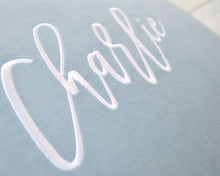 Personalized Embroidered Blue Velvet Pillow Cover