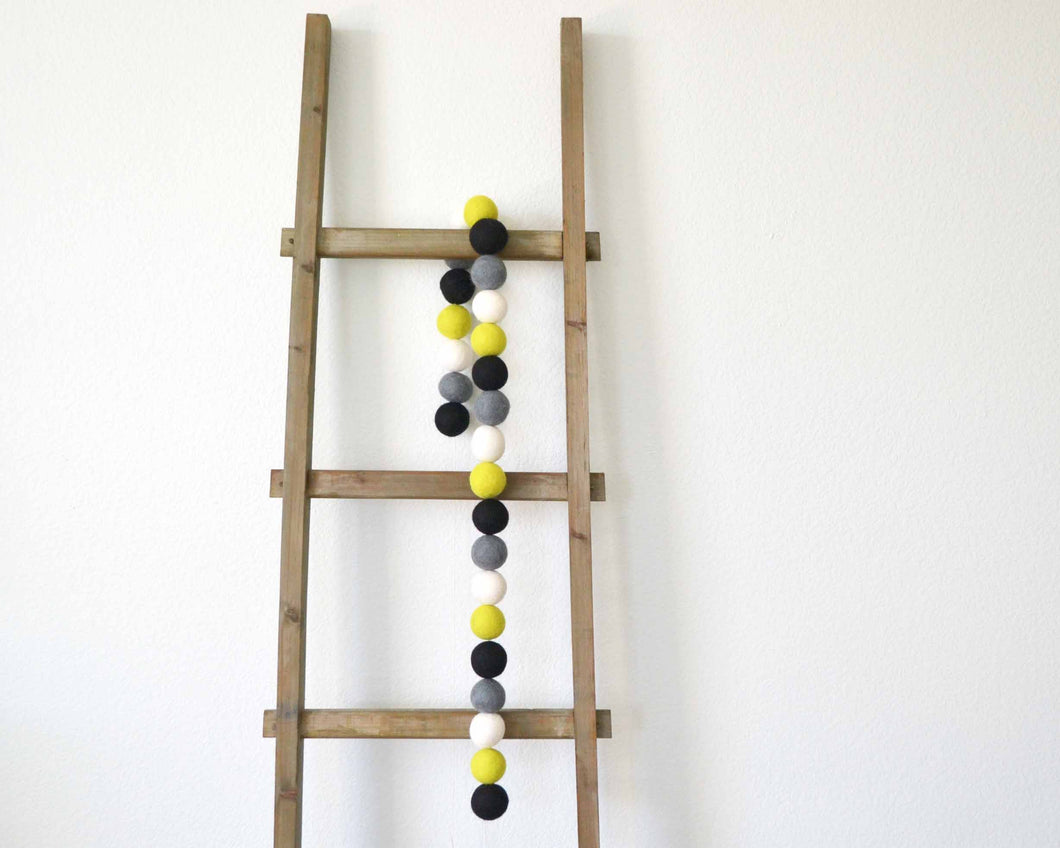 Felt Ball Garland - 4cm Chartreuse, White, Gray & Black