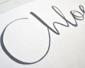 Personalized Embroidered Pillow Cover with Mint Pom Pom Trim