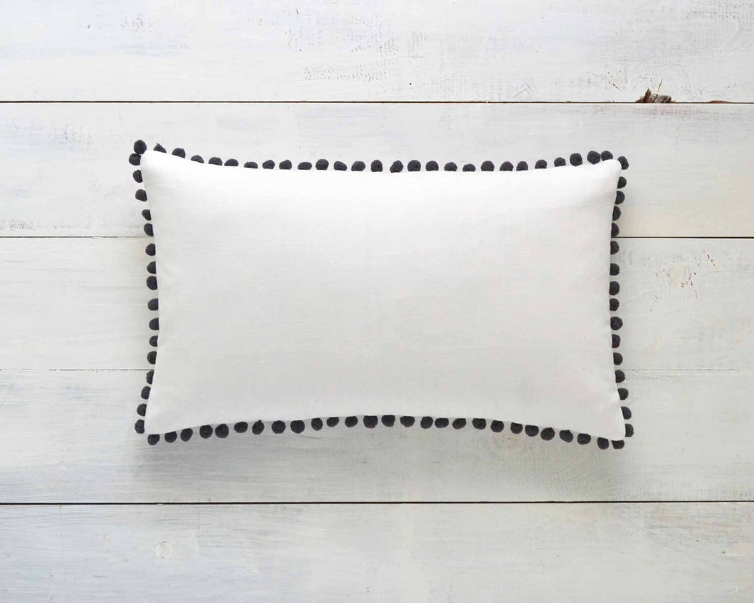 Dark Gray Pom Pom Pillow Cover