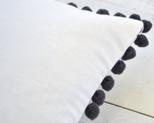 Dark Gray Pom Pom Pillow Cover