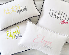 Personalized Embroidered Pillow Cover with Large 7/8" White Pom Pom Trim