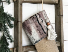 CHRISTMAS STOCKING - Gray & Brown Faux Fur and Burlap