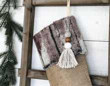CHRISTMAS STOCKING - Gray & Brown Faux Fur and Burlap