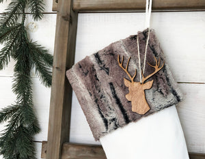 CHRISTMAS STOCKING  - Brown/Gray Faux Fur and Velvet
