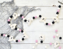 Felt Ball Garland - Halloween Ghosts White, Black & Pink