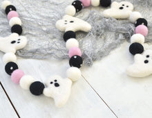 Felt Ball Garland - Halloween Ghosts White, Black & Pink