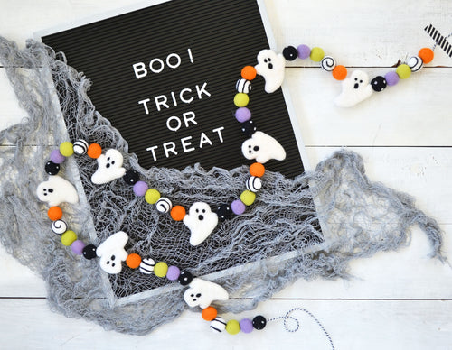 Felt Ball Garland - Halloween Ghosts