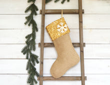 CHRISTMAS STOCKING - Gold Sequins and Burlap