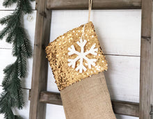 CHRISTMAS STOCKING - Gold Sequins and Burlap