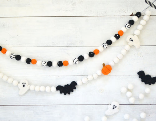 Felt Ball Garland - Halloween Bats, Ghosts and Pumpkins