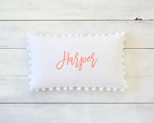 Personalized Embroidered Pillow Cover with Large 7/8" White Pom Pom Trim
