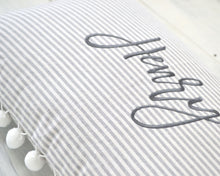 Personalized Striped Pom Pom Pillow Cover