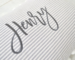 Personalized Striped Pom Pom Pillow Cover