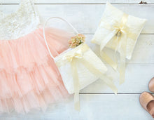 Ring Bearer Pillow & Flower Girl Basket - Blush Lace with Ivory Bow