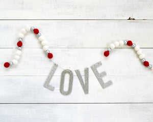 Felt Ball & Letter Garland - 2cm Red, Gold & White