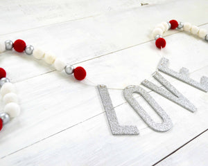 Felt Ball & Letter Garland - 2cm Red, Gold & White