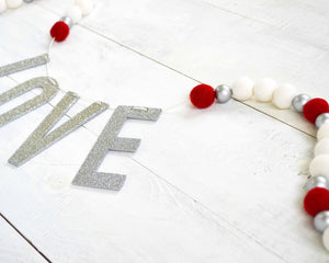 Felt Ball & Letter Garland - 2cm Red, Gold & White