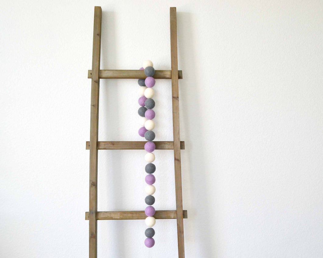 Felt Ball Garland - 4cm Lavender, Gray & White