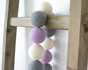 Felt Ball Garland - 4cm Lavender, Gray & White