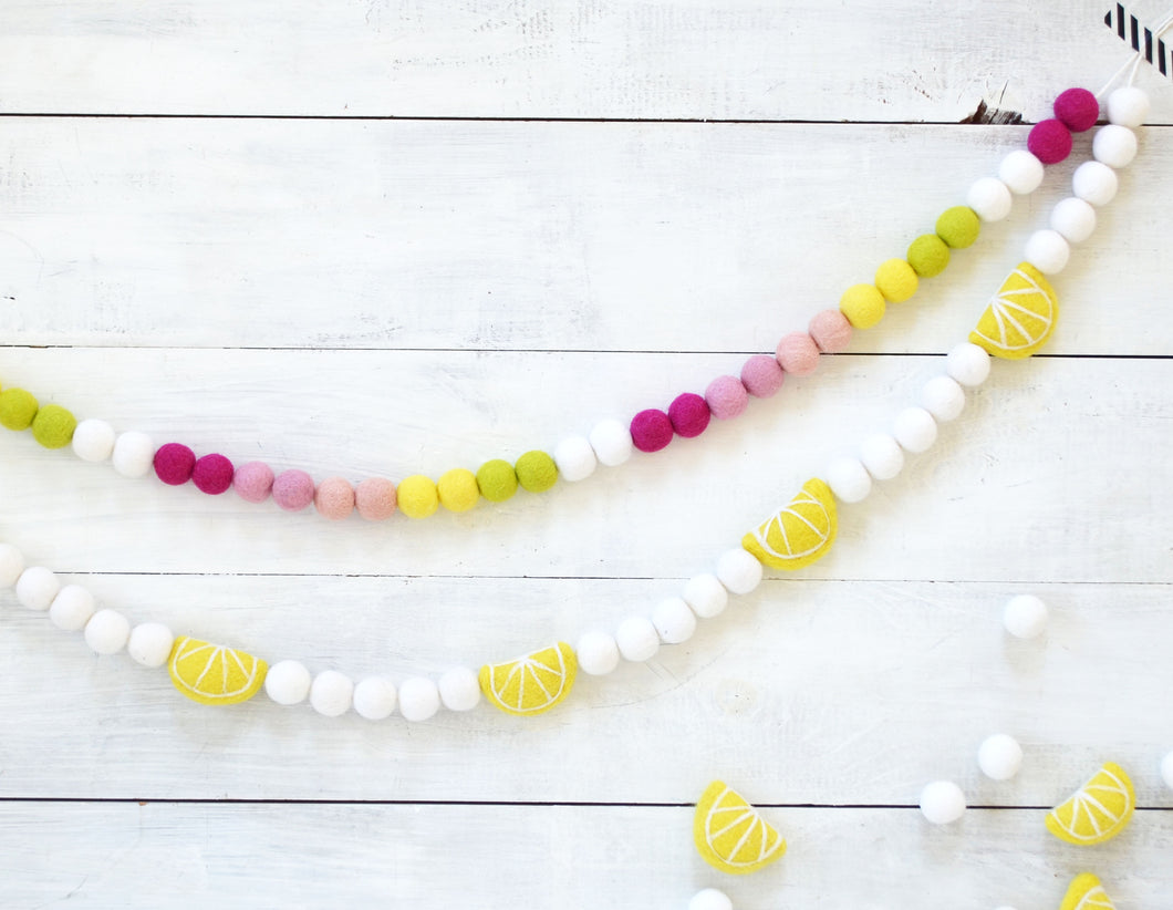 Felt Ball Garland - Strawberry Lemonade