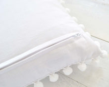 Personalized Embroidered Pillow Cover with Large 7/8" White Pom Pom Trim