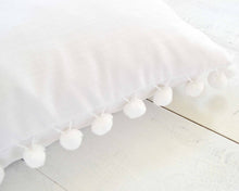 Personalized Embroidered Pillow Cover with Large 7/8" White Pom Pom Trim