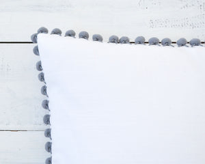 Light Gray Pom Pom Pillow Cover