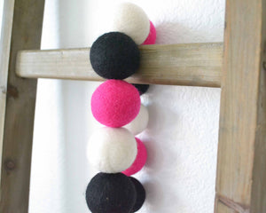 Felt Ball Garland - 4cm Magenta, White & Black