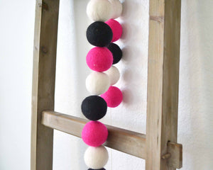 Felt Ball Garland - 4cm Magenta, White & Black