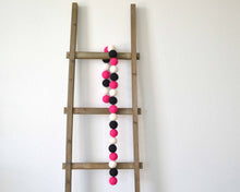 Felt Ball Garland - 4cm Magenta, White & Black