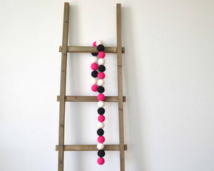 Felt Ball Garland - 4cm Magenta, White & Black