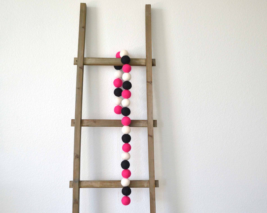 Felt Ball Garland - 4cm Magenta, White & Black