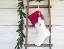 CHRISTMAS STOCKING  - Magenta Faux Fur and Velvet