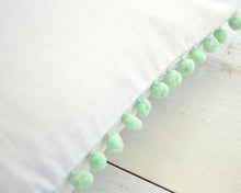 Personalized Embroidered Pillow Cover with Mint Pom Pom Trim