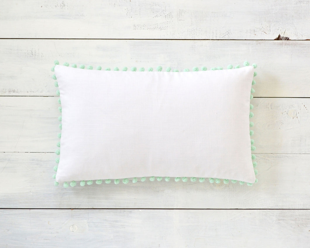 Mint Pom Pom Pillow Cover