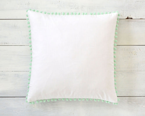 Mint Pom Pom Pillow Cover