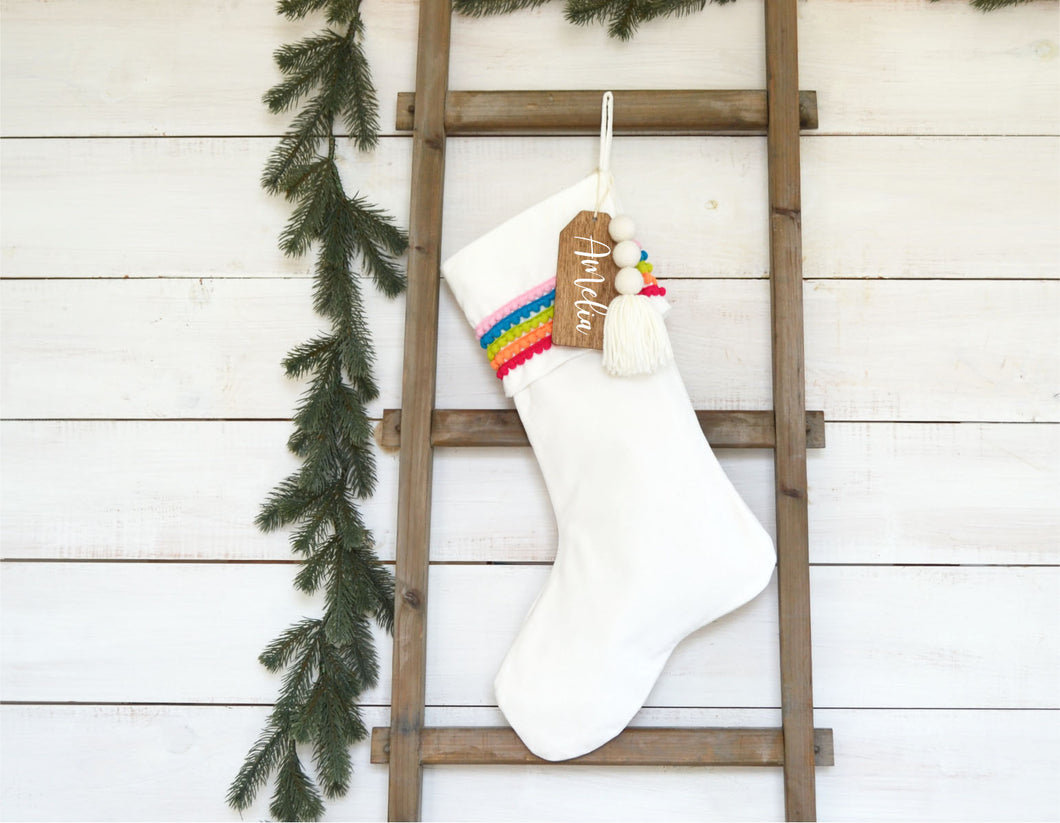 CHRISTMAS STOCKING  - MultiColor Poms and Velvet