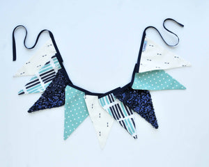 Fabric Pennant Banner - Navy & Aqua
