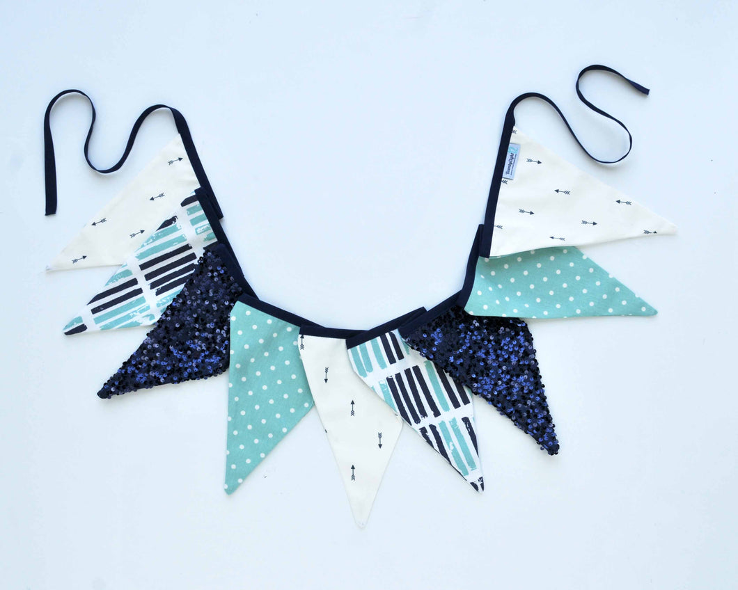 Fabric Pennant Banner - Navy & Aqua