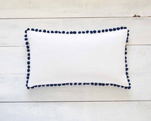 Navy Blue Pom Pom Pillow Cover
