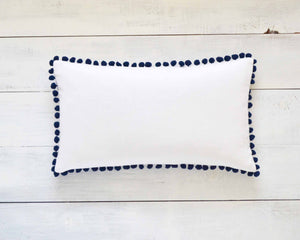 Navy Blue Pom Pom Pillow Cover