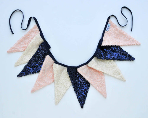Fabric Pennant Banner - Navy, Pink & Ivory