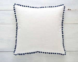 Navy Blue Pom Pom Pillow Cover