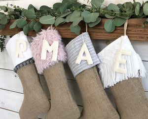 CHRISTMAS STOCKING - Blush Pink Faux Fur and Burlap