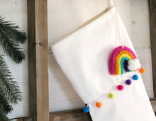 CHRISTMAS STOCKING  - Rainbow Pom Pom Trim and Vel