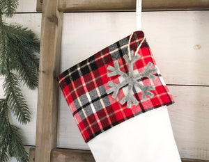 CHRISTMAS STOCKING  - Red & Black Plaid and Velvet